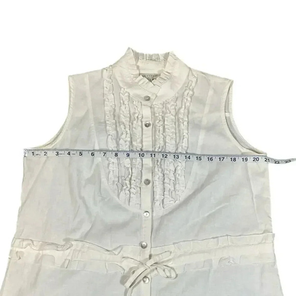 SANDRO Size Large White Drawstring Waist Ruffled Sleeveless Linen Blend Blouse - Picture 8 of 12